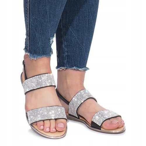 Sandales plates noires avec losanges Indulge le noir 2