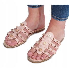 Chaussons roses à clous Rabelle beige 1