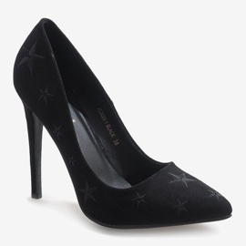 Escarpins en daim noir décoré d'étoiles JC3026-1 le noir 1