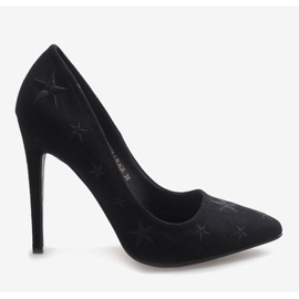 Escarpins en daim noir décoré d'étoiles JC3026-1 2