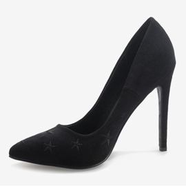 Escarpins en daim noir décoré d'étoiles JC3026-1 le noir 3