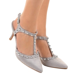 Escarpins en daim gris avec perles 100-861SA 2