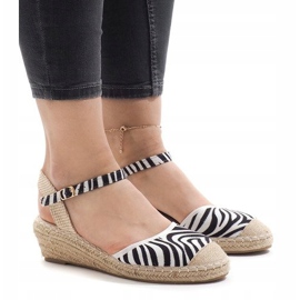 Sandales compensées zèbre espadrilles LLI-3M88-7 blanche le noir 1