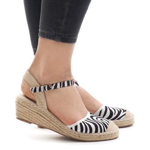 Sandales compensées zèbre espadrilles LLI-3M88-7 blanche le noir 2