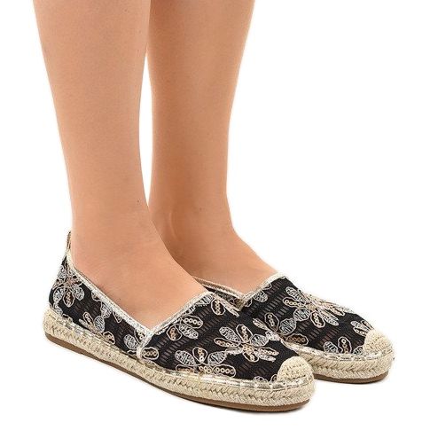 Espadrilles noires ajourées à fleurs 68-118 le noir 1