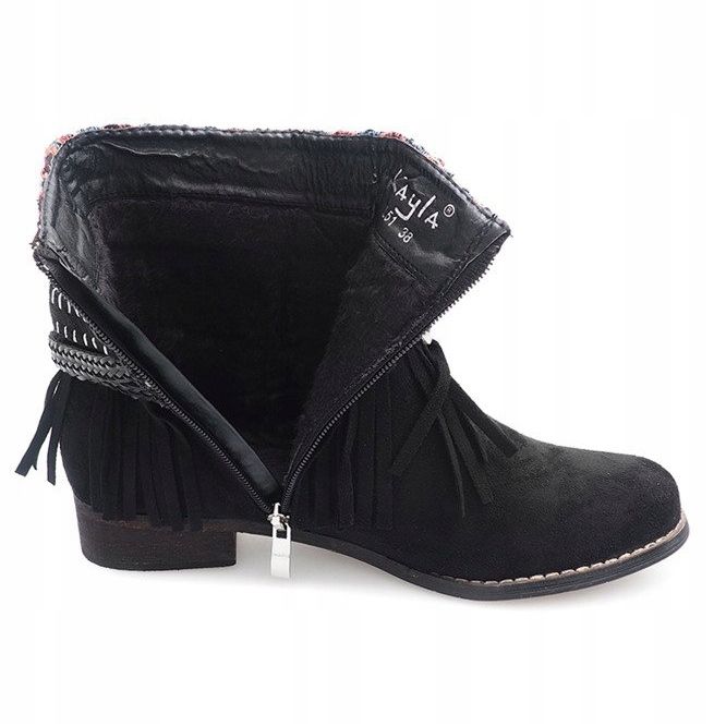 Bottes chaudes Boho Fringes LL51 Noir 1