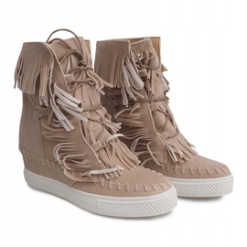 Baskets Compensées À Franges Boho 7A1453 Beige 3