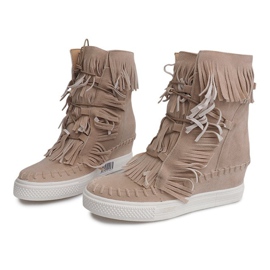 Baskets Compensées À Franges Boho 7A1453 Beige 4