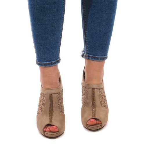 Bottines Ouvertes à Talons Hauts LL05 Kaki multicolore 1