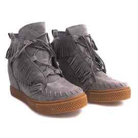 Baskets Compensées À Franges Boho F3 Gris 1