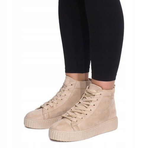 Bottes Creepers hautes sur la plate-forme beige WQ-001 2 Bottes Creepers hautes sur la plate-forme beige WQ-001 2