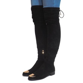 Bottes Hautes En Daim Lycra B-8 Noir 1