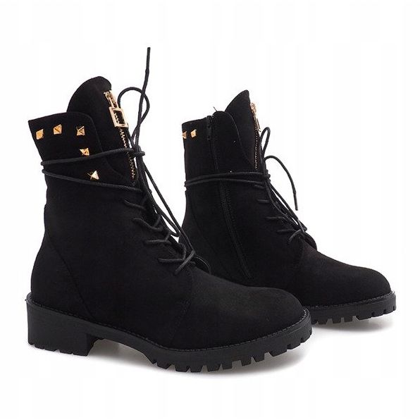 Trappeurs décorés en daim H99-17 Noir le noir 1