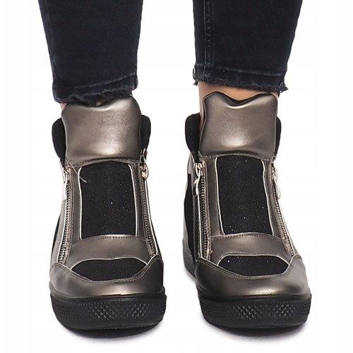 Baskets compensées TL020-3 noir gris 1