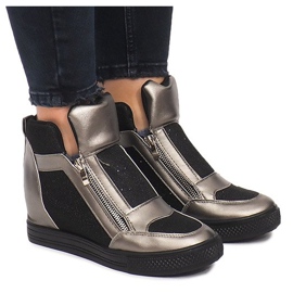 Baskets compensées TL020-3 le noir gris 2
