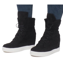 Baskets compensées indiennes en daim noires le noir 1