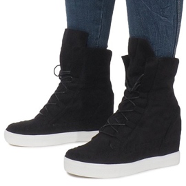 Baskets compensées indiennes en daim noires le noir 2