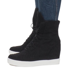 Baskets compensées indiennes en daim noires le noir 3
