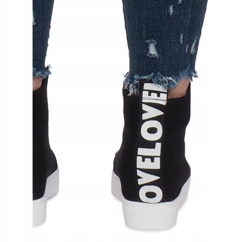 Baskets compensées en tissu noir Love 1