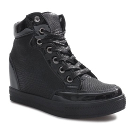 Baskets laquées noires sur le compensé Snake le noir 1