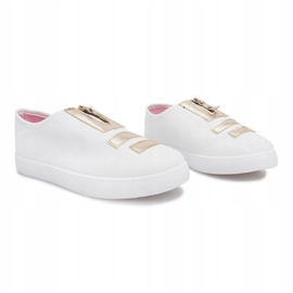 Baskets blanches avec une fermeture éclair simple d'or 3