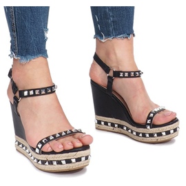 Sandales compensées noires à clous Cubano le noir 2