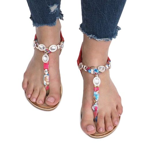 Sandales plates rouges avec losanges Desun 1