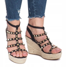 Sandales compensées noires des espadrilles Mood 2