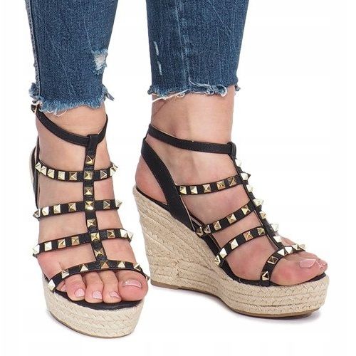 Sandales compensées noires des espadrilles Mood 2