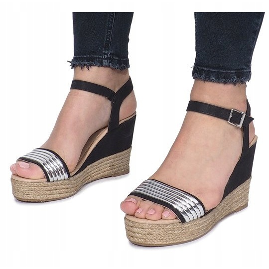 Sandales noires sur un délicat talon compensé Glam Shine le noir 1 Sandales noires sur un délicat talon compensé Glam Shine le noir 1