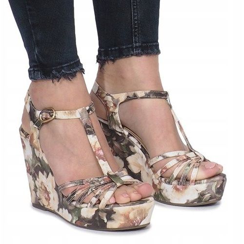 Sandales compensées beiges Espadrilles Fleurs beiges 1