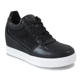 Baskets compensées noires avec dentelle MY562 le noir 1