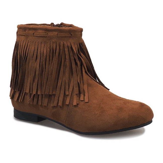 Bottines camel à franges boho LM-656 brun 1