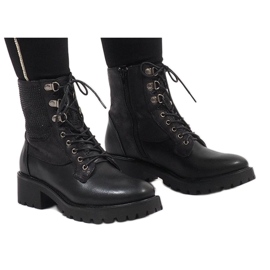 Ideal Shoes Bottines noires à lacets et sequins 1621 1