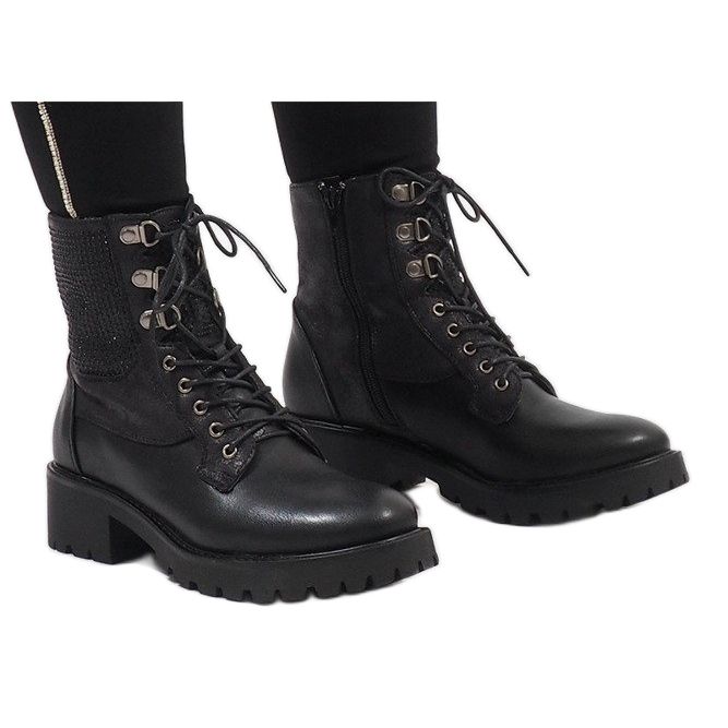 Ideal Shoes Bottines noires à lacets et sequins 1621 1