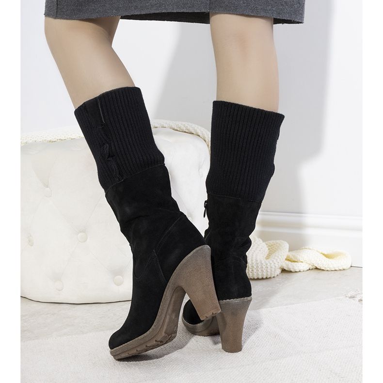 Bottines à talons en daim noir 9A0956 le noir 1