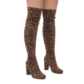 Bottes léopard sur le montant au-dessus du genou E5116 multicolore 1