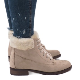 Bottines isolées beiges à lacets C-7100 2
