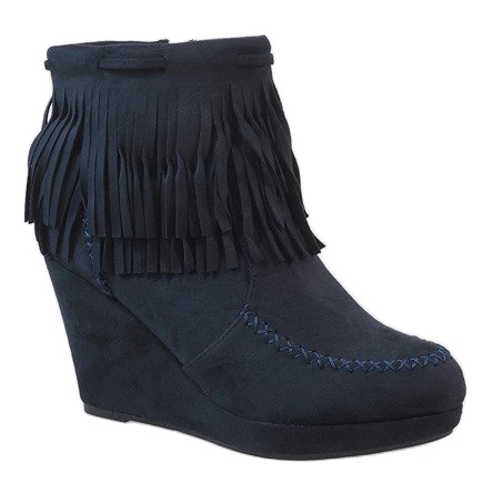 Bottines compensées bohème en daim bleu marine LM-653 1