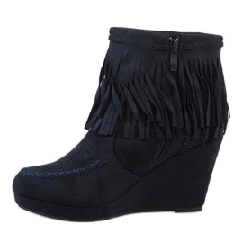 Bottines compensées bohème en daim bleu marine LM-653 2