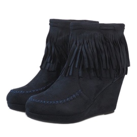 Bottines compensées bohème en daim bleu marine LM-653 3