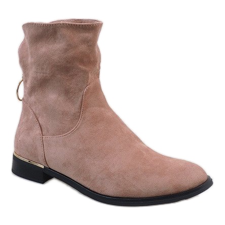 Bottines en daim rose avec une fermeture éclair J905 1