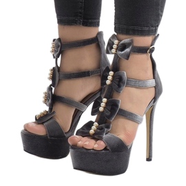 Sandales En Daim Sur Un Talon Haut M249 Gris le noir 2