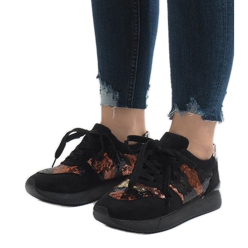 Baskets compensées de sport noires T025 le noir multicolore 1