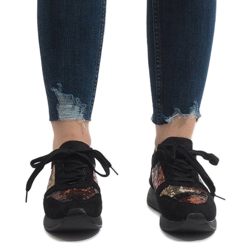 Baskets compensées de sport noires T025 le noir multicolore 2