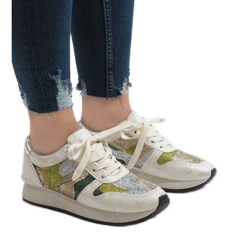 Baskets compensées blanches sport T025 gris 1