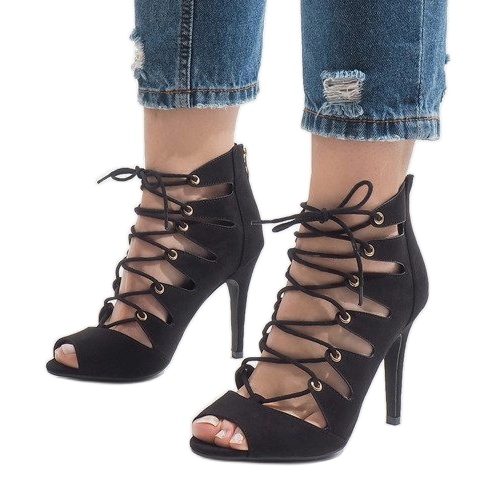 Bottines ouvertes noires sur talon haut 9095-83A le noir 1 Bottines ouvertes noires sur talon haut 9095-83A le noir 1