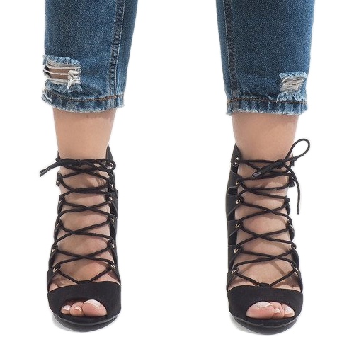 Bottines ouvertes noires sur talon haut 9095-83A le noir 2 Bottines ouvertes noires sur talon haut 9095-83A le noir 2