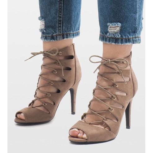 Bottines ouvertes kaki sur talon haut 9095-83A multicolore 1