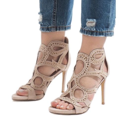 Bottines ouvertes beiges sur talon haut HF1436-20 1 Bottines ouvertes beiges sur talon haut HF1436-20 1